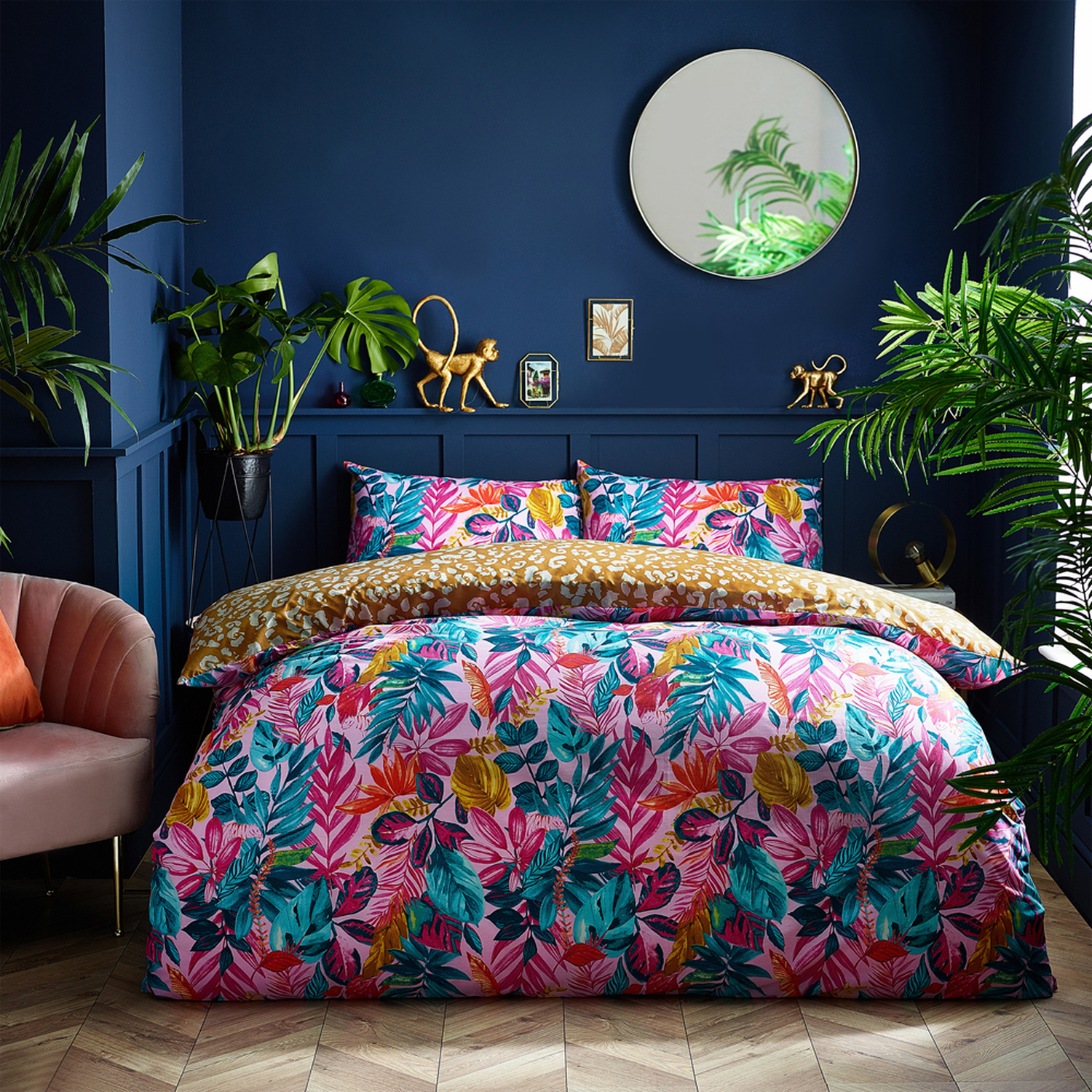 Psychedelic Jungle Tropical Duvet Cover Set - Pink Superking