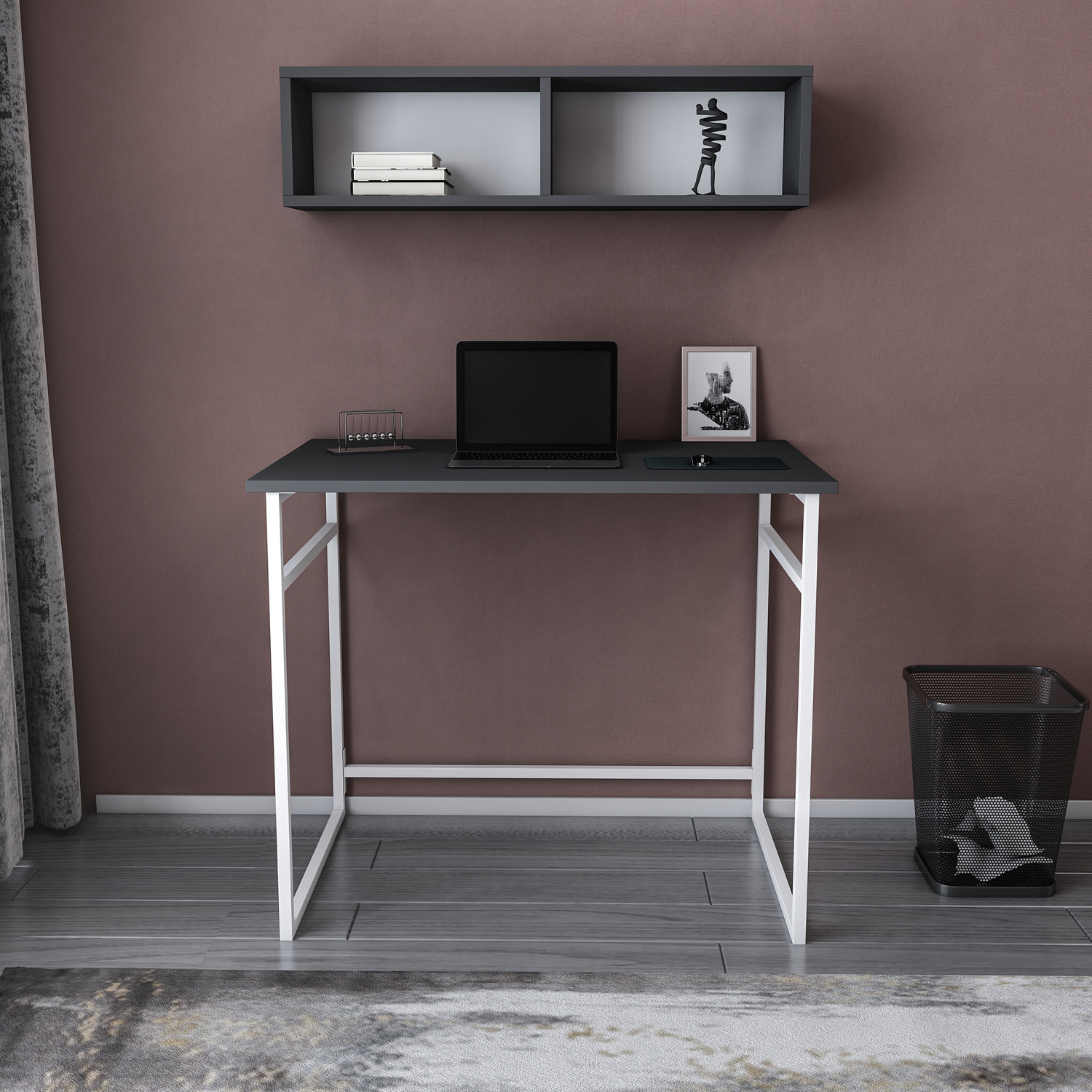 Hussum Study Desk - White And Anthracite