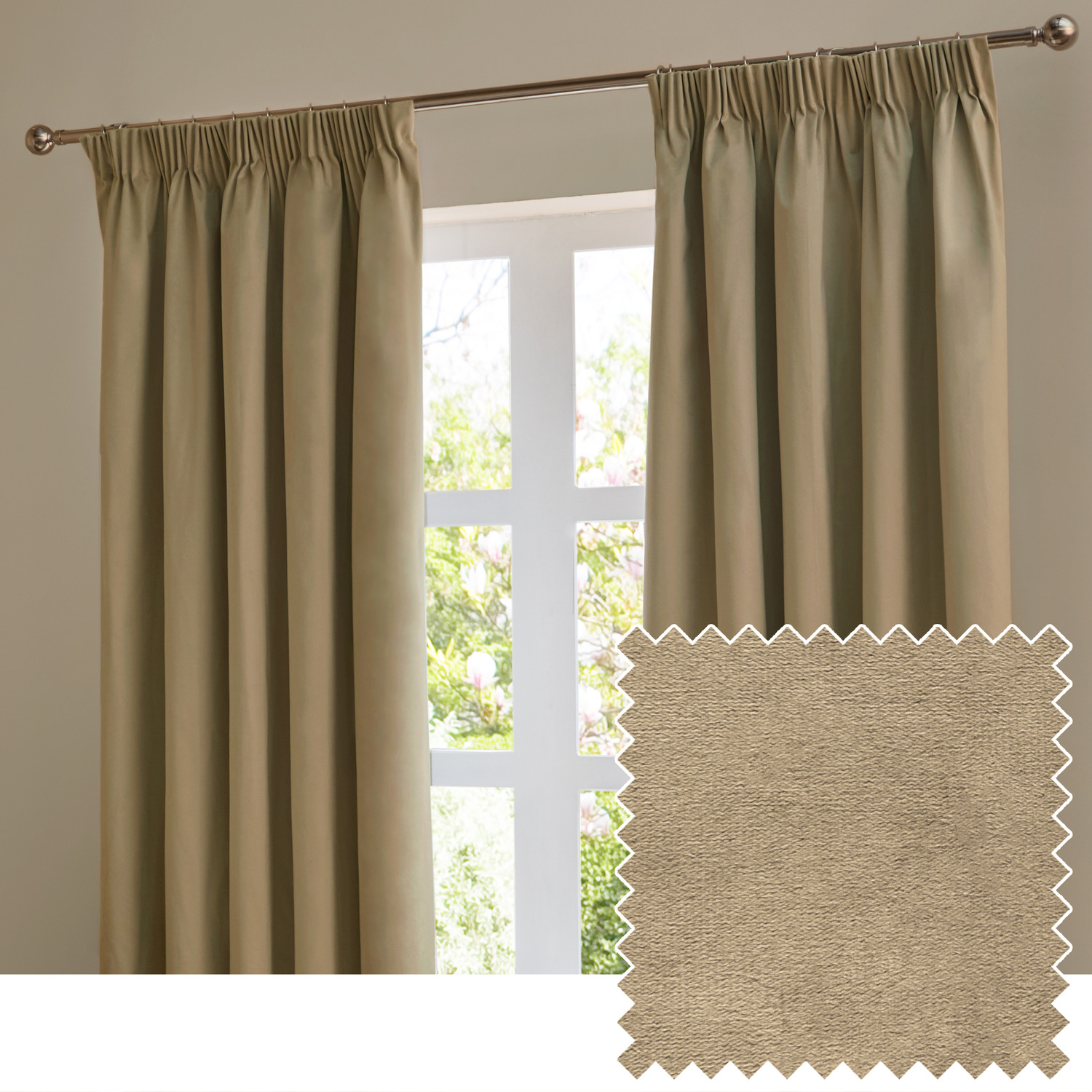 Ultimate Velvet Full Blackout Pencil Pleat Curtains - Mocha / 117cm / 137cm