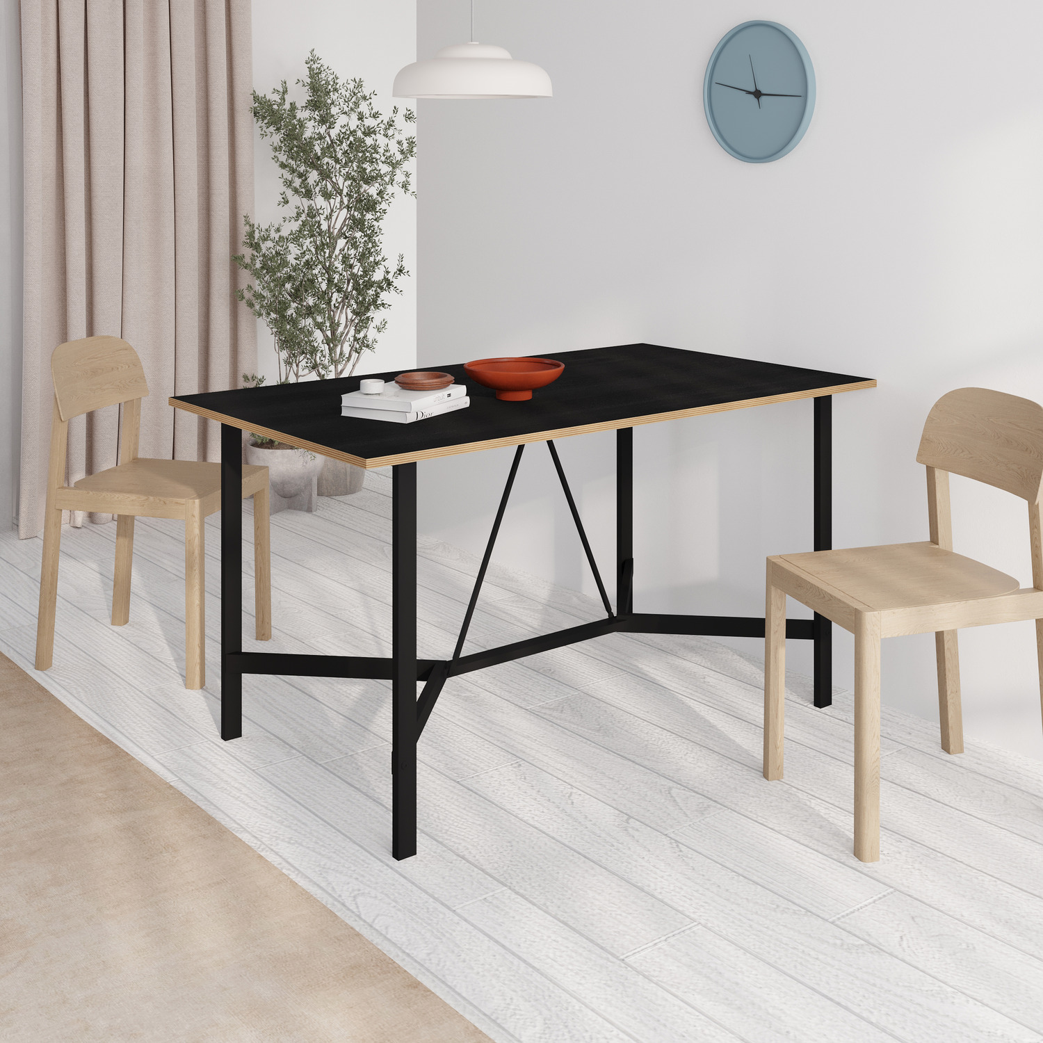Dalma 6 Seater Modern Dining Table Rectangle with Metal Legs - Blackwood - Plywood