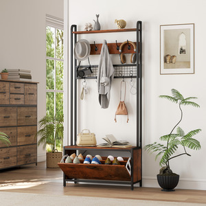 HOMCOM 5-In-1 Coat Rack with Shoe Storage Bench 10 Hooks