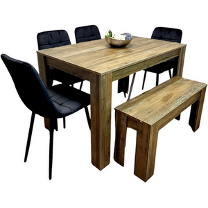 Dining Table with 4 Black Velvet Chairs and bench
