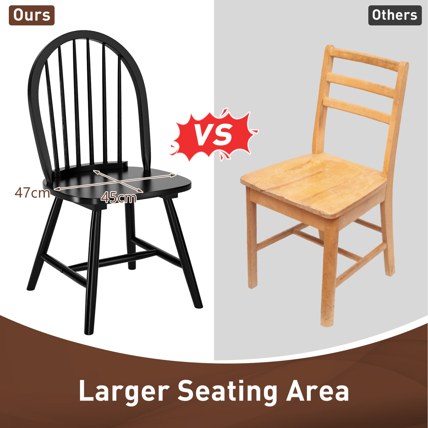 Set Of 2 Windsor Wooden Dining Chairs - Black