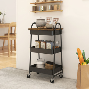 HOMCOM Rolling Utility Cart with Mesh Baskets for Kitchen