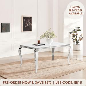 Skye Rectangular White Marble Glass and Metal 6 Seater Dining Table