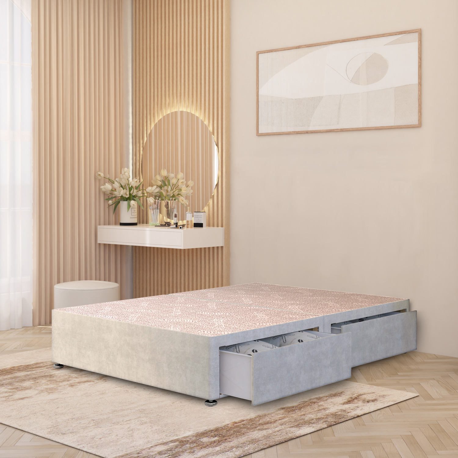 Horizona Plush Divan Bed Set With Quilted Pocket Mattress And 54 Headboard - Silver King 90kg 153cm