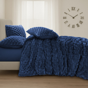 Soft Chunky Popcorn thermal Warm Teddy Reverse Duvet Set Navy