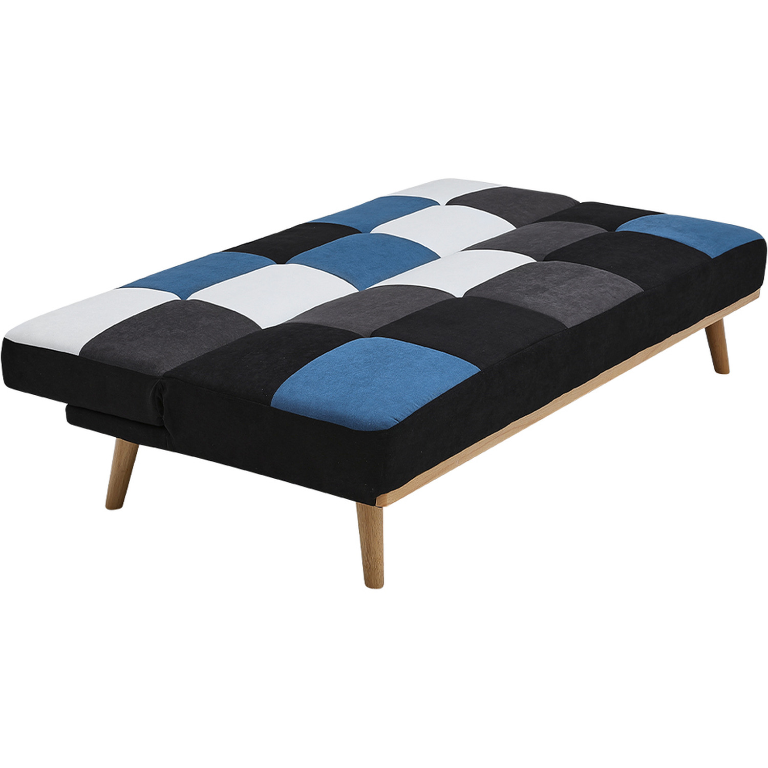 Patchwork Fabric 3-seater Sofa Bed - Blue