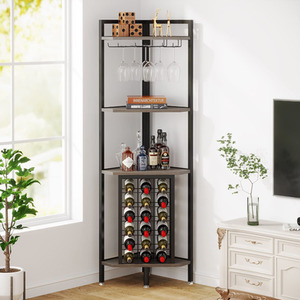 Freestanding Corner Wine Rack with Glass Holder and Bottle Storage