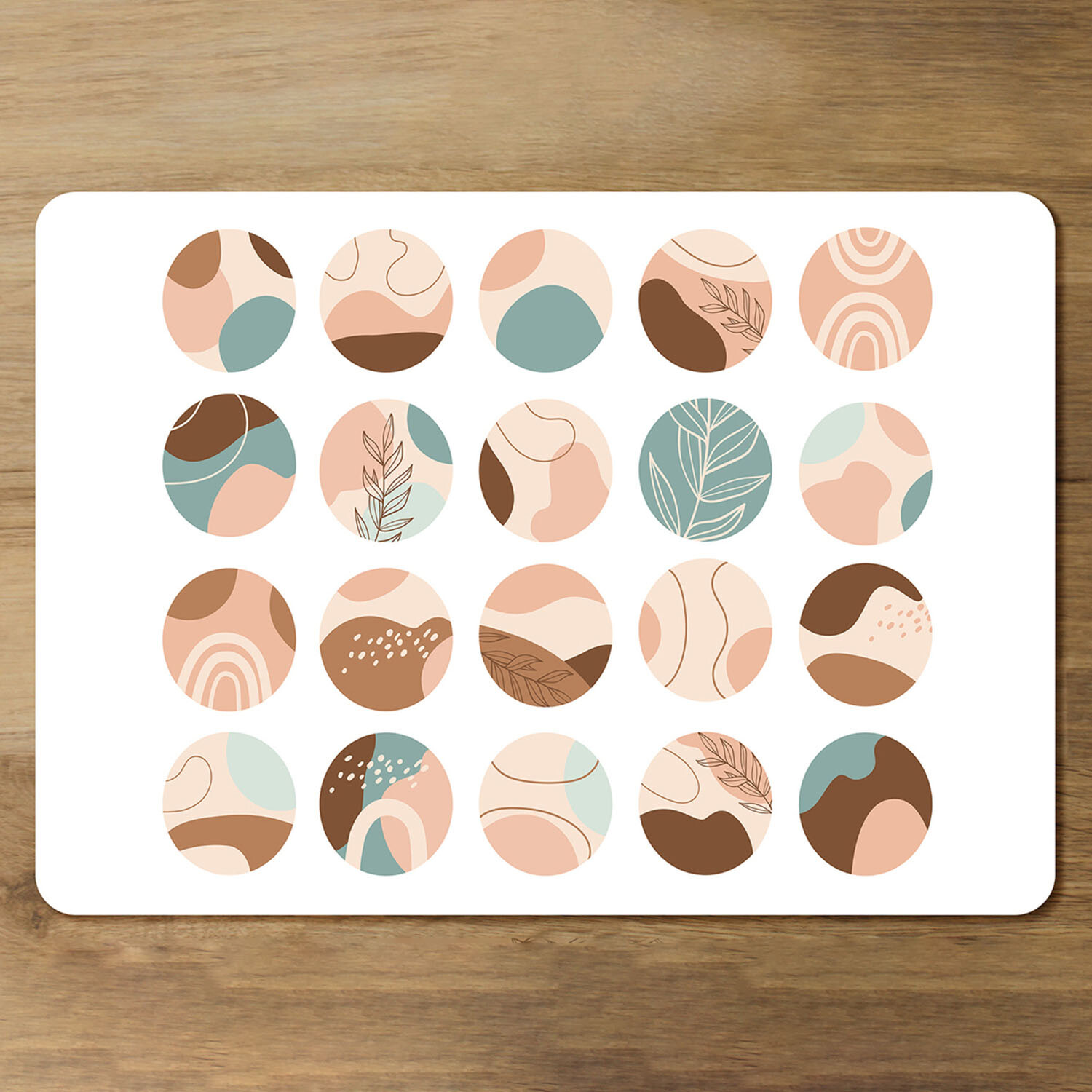 Round texture and floral icons in pastel colours Designer Placemat Set - White