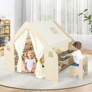 6-in-1 Kids Playhouse Indoor Play Tent with Storage Rack