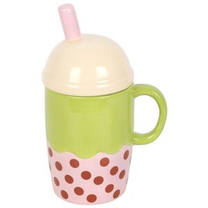 Kawaii Bubble Tea Mug Cute Ceramic Boba Drink Cup with Lid