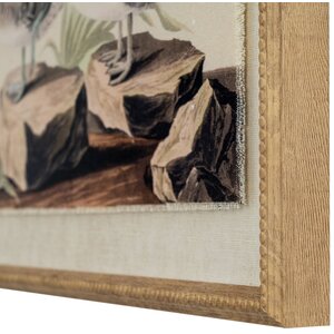 Flora  Fauna Teal Wall Art on Linen with Beaded Frame