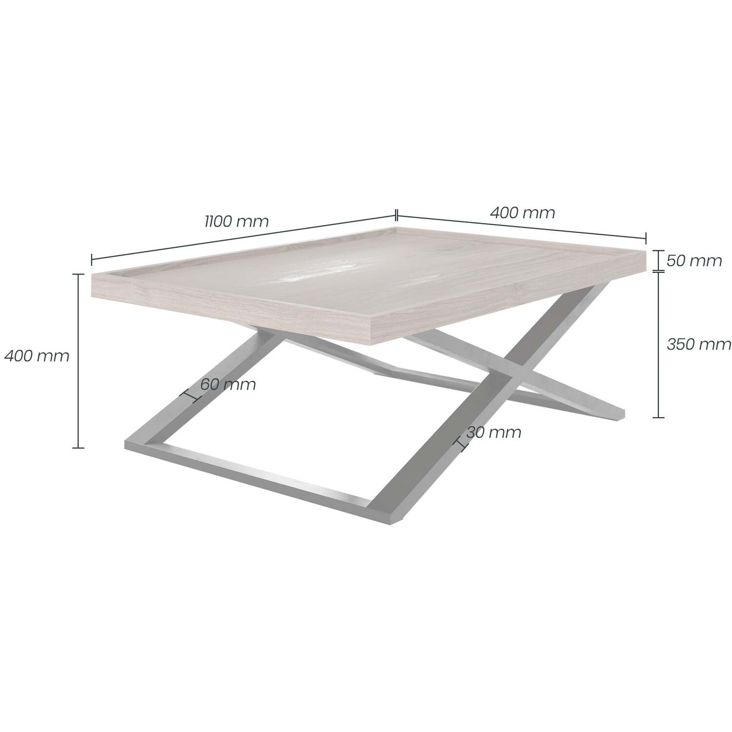 Bergamo Aged Grey Oak Cross Leg Coffee Table - Grey