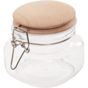 Luca Square 500ml Glass Jar With Wooden Lid