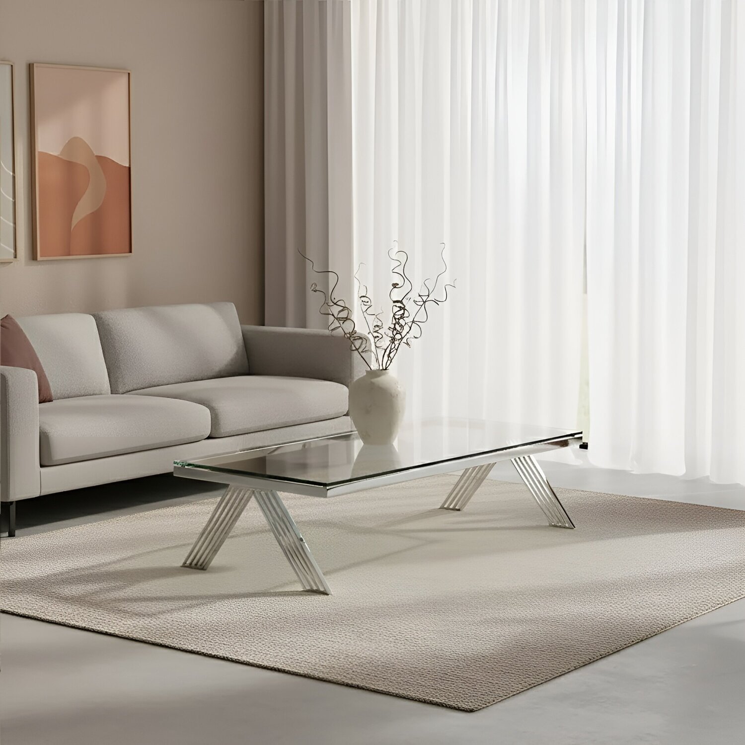 Piermount Clear Glass Coffee Table - Silver