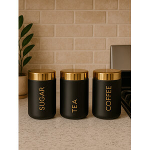 Liberty Set Of 3 Black Enamel Tea Coffee And Sugar Canisters