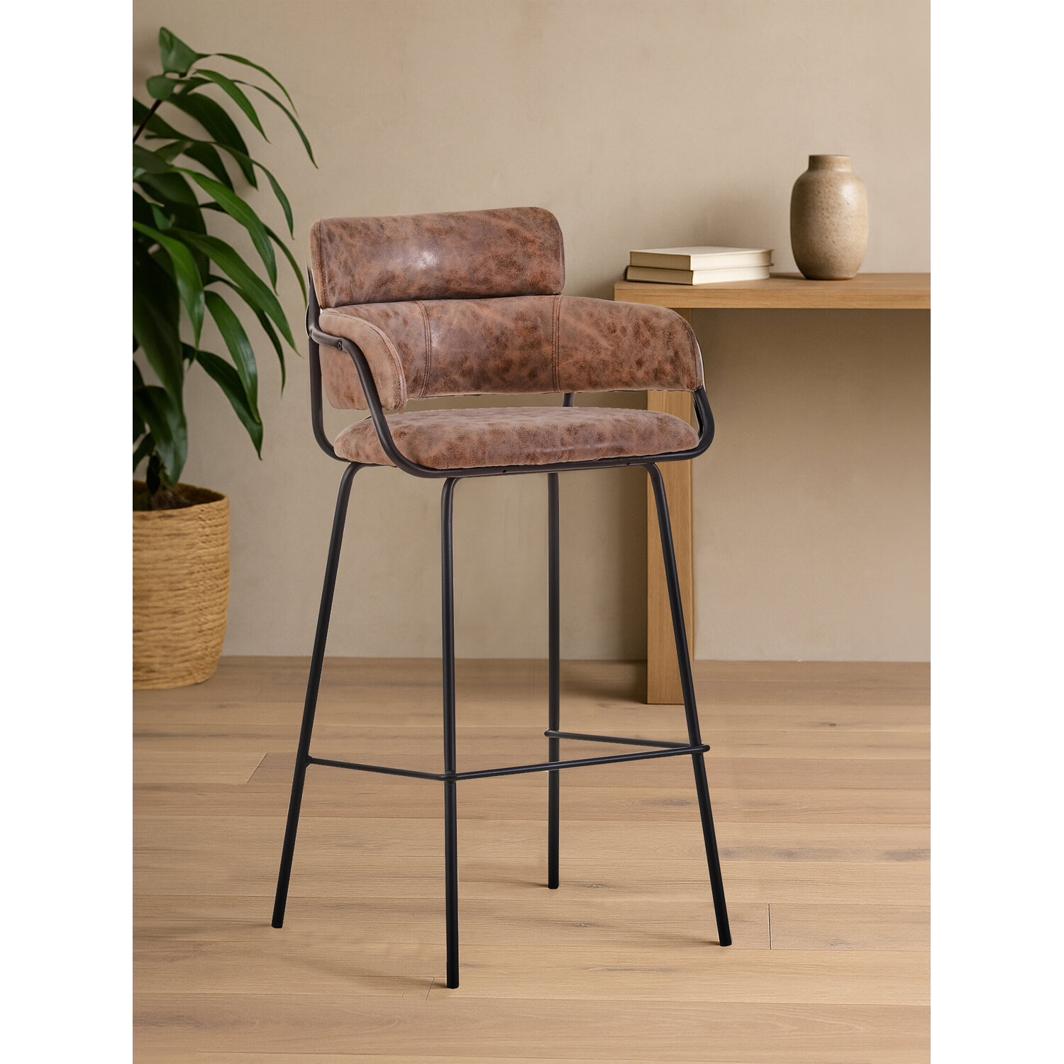 Tamzin Brown Faux Leather Bar Chair - Black