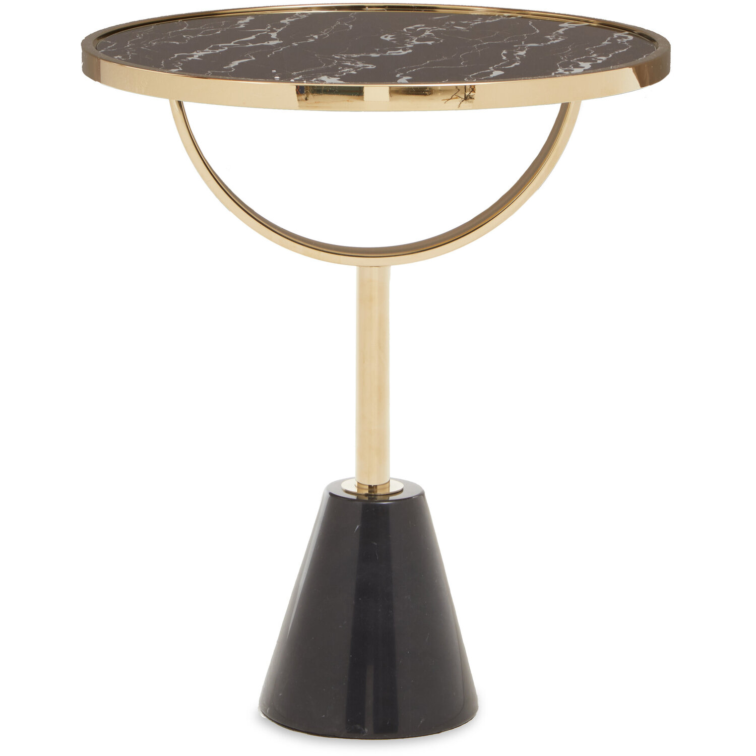 Oria Black Glass and Marble Base Side Table - Black