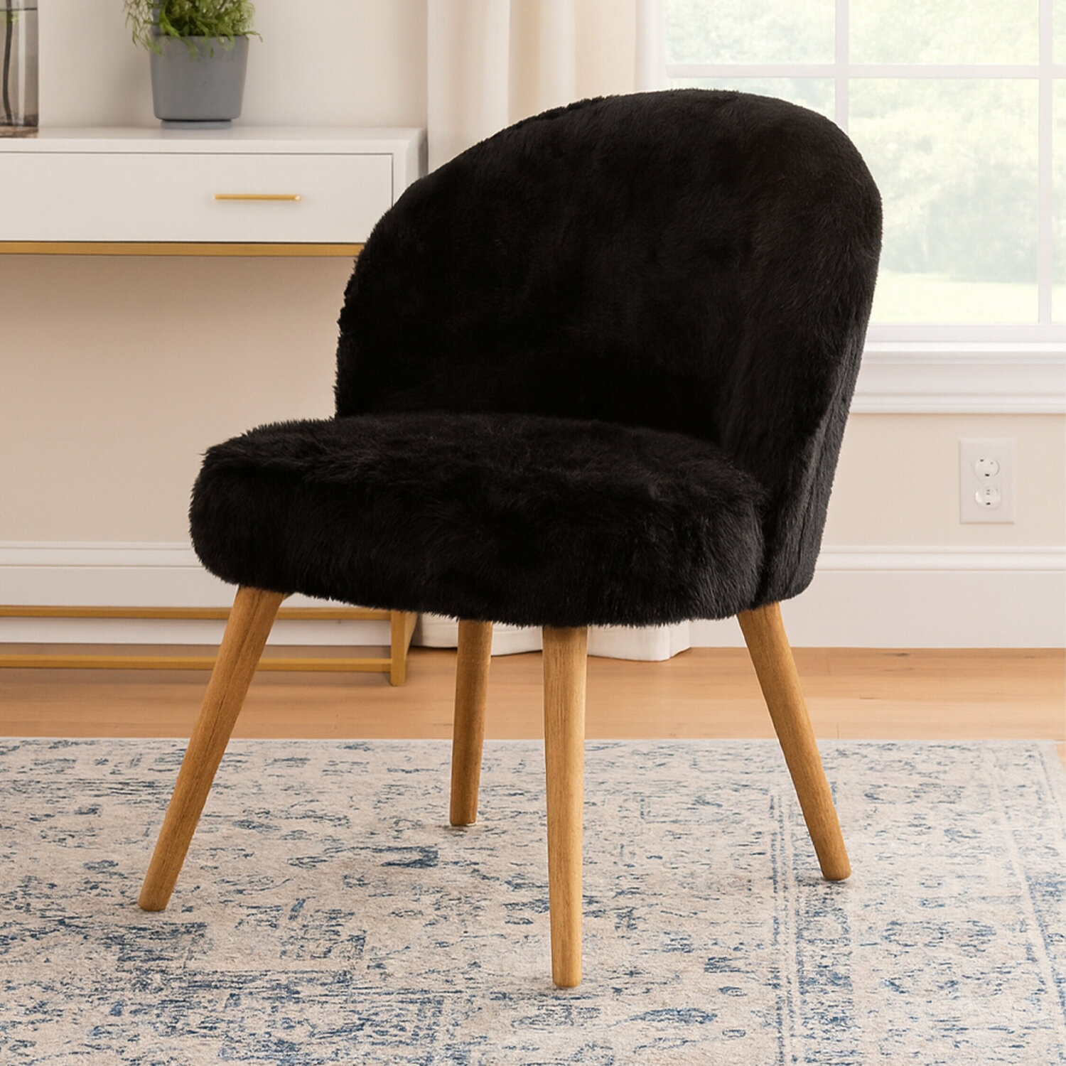 Cabaret Black Fur Effect Chair - Black