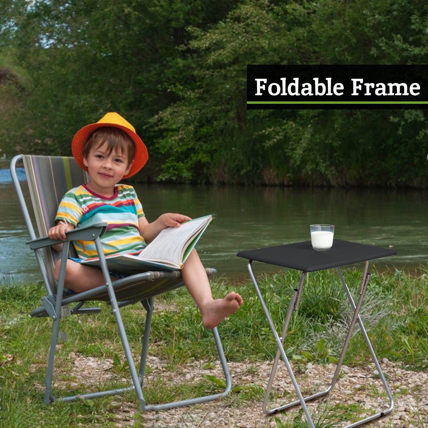 Bernie Folding Table With Sand Black Top - Black