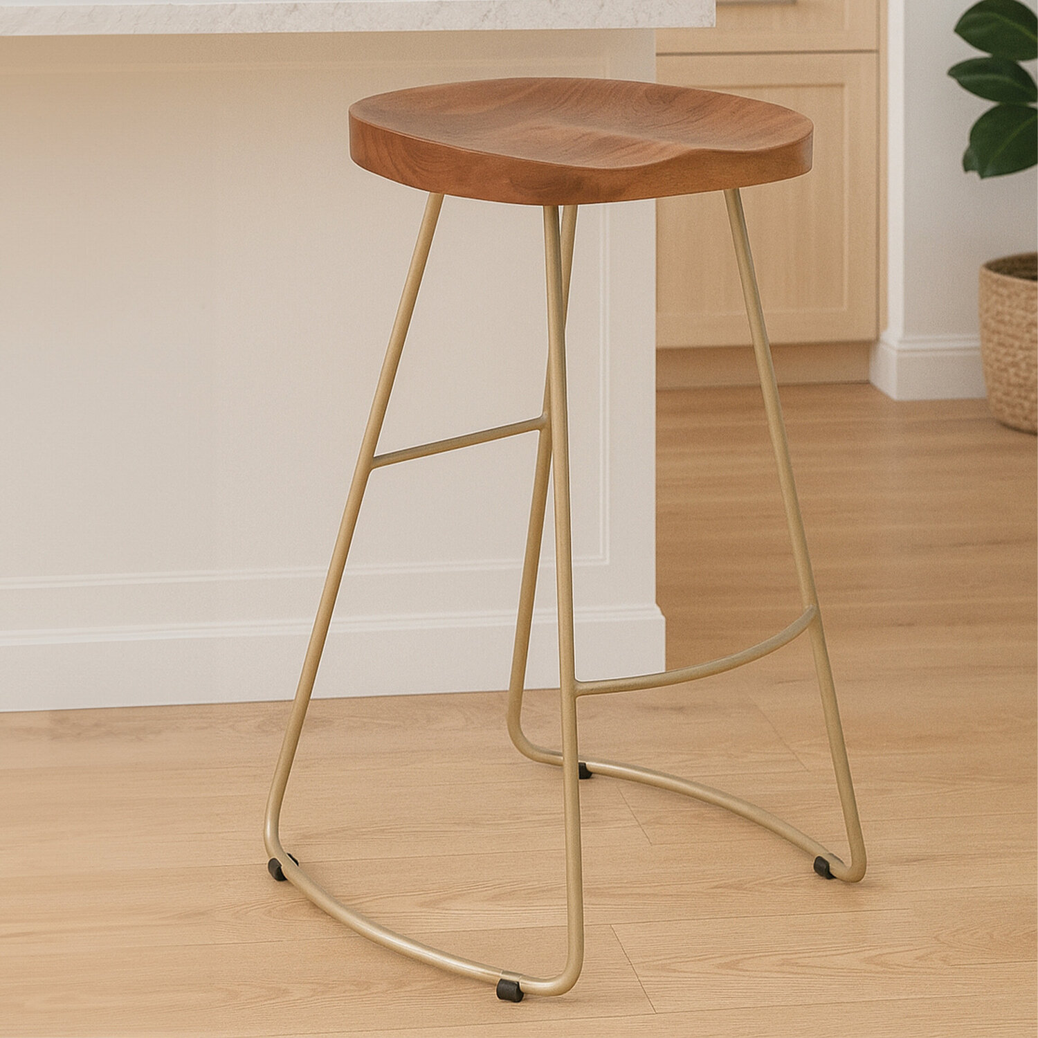 Nandri Acacia Wood and Antique Silver Bar Stool - Natural