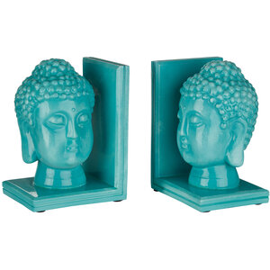 Piper Set of Turquoise Buddha Head Bookends