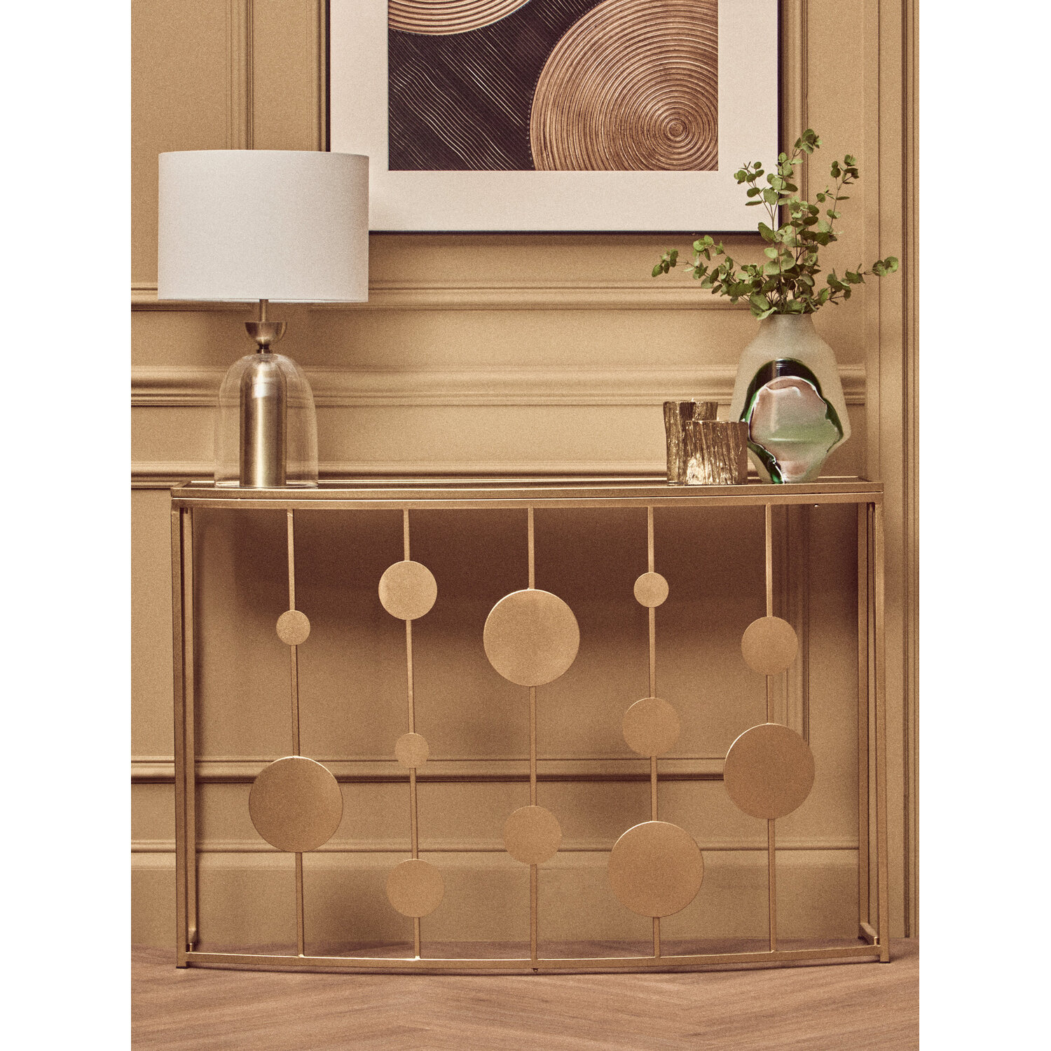 Farran Champagne Gold Finish Console Table With Mirror Top - Gold