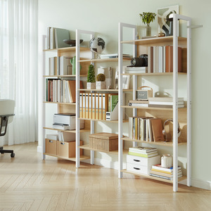 Bookcase, Bookshelf with 14 Shelves, Metal Frame