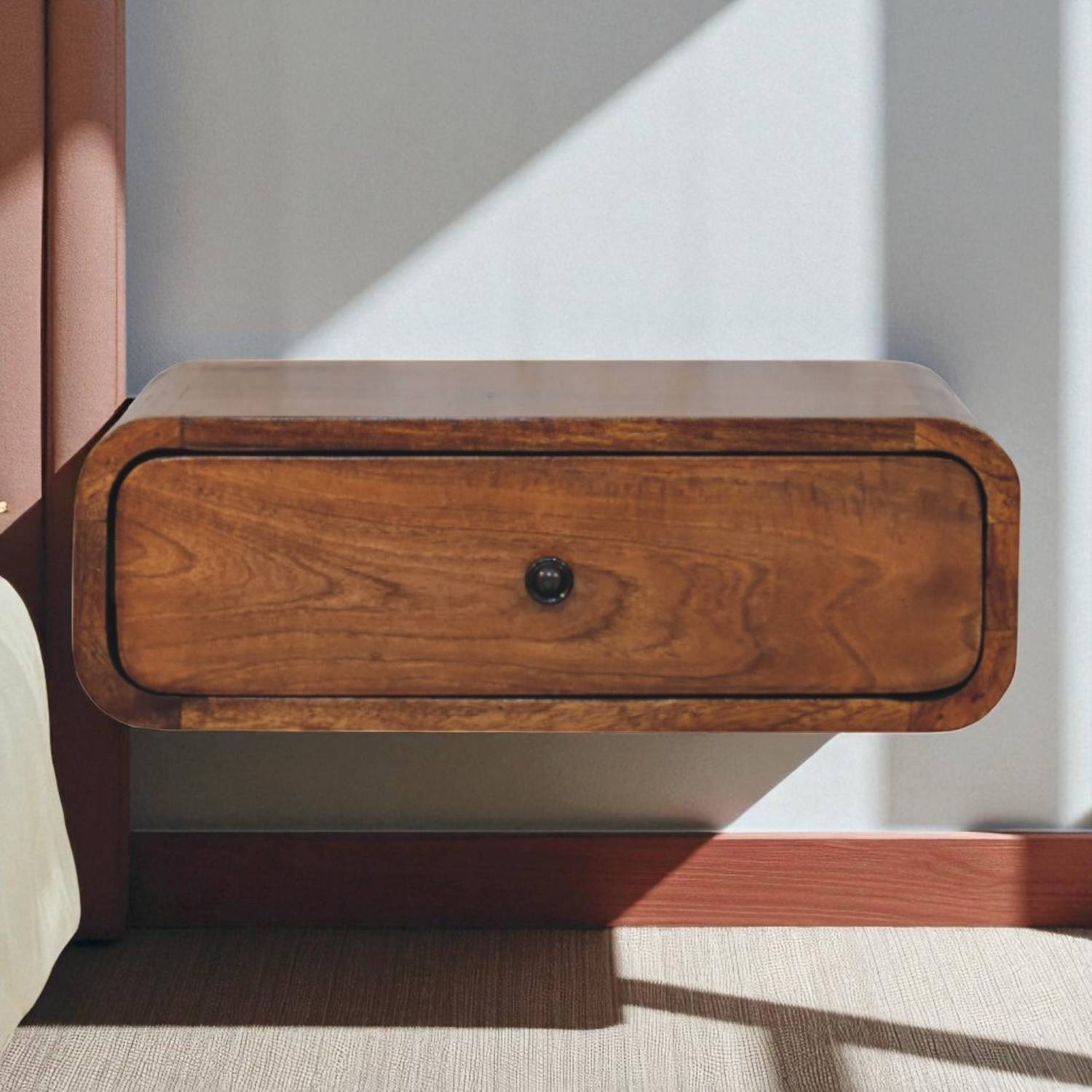 Artisan Furniture Solid Wood Avora Wall-Mounted Chestnut 1 Drawer Nightstand - Brown