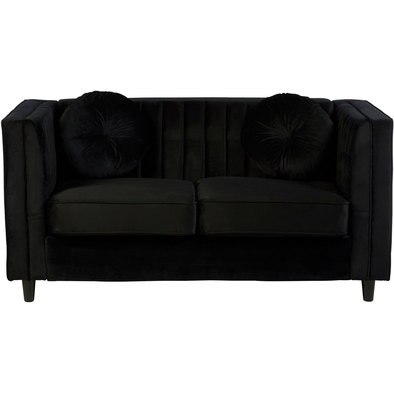 Farah Two Seat Black Velvet Sofa - Black