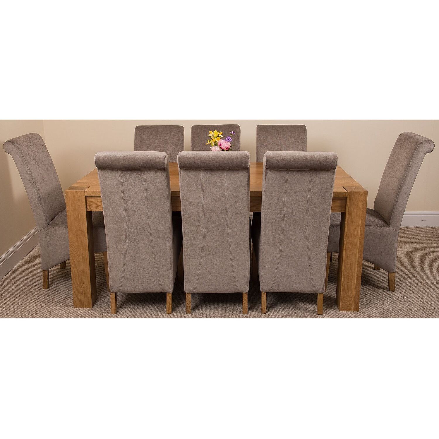 Thats Furniture Kuba 180 X 90 Cm Chunky Oak Dining Table And 8 Montana Fabric Chairs - Grey