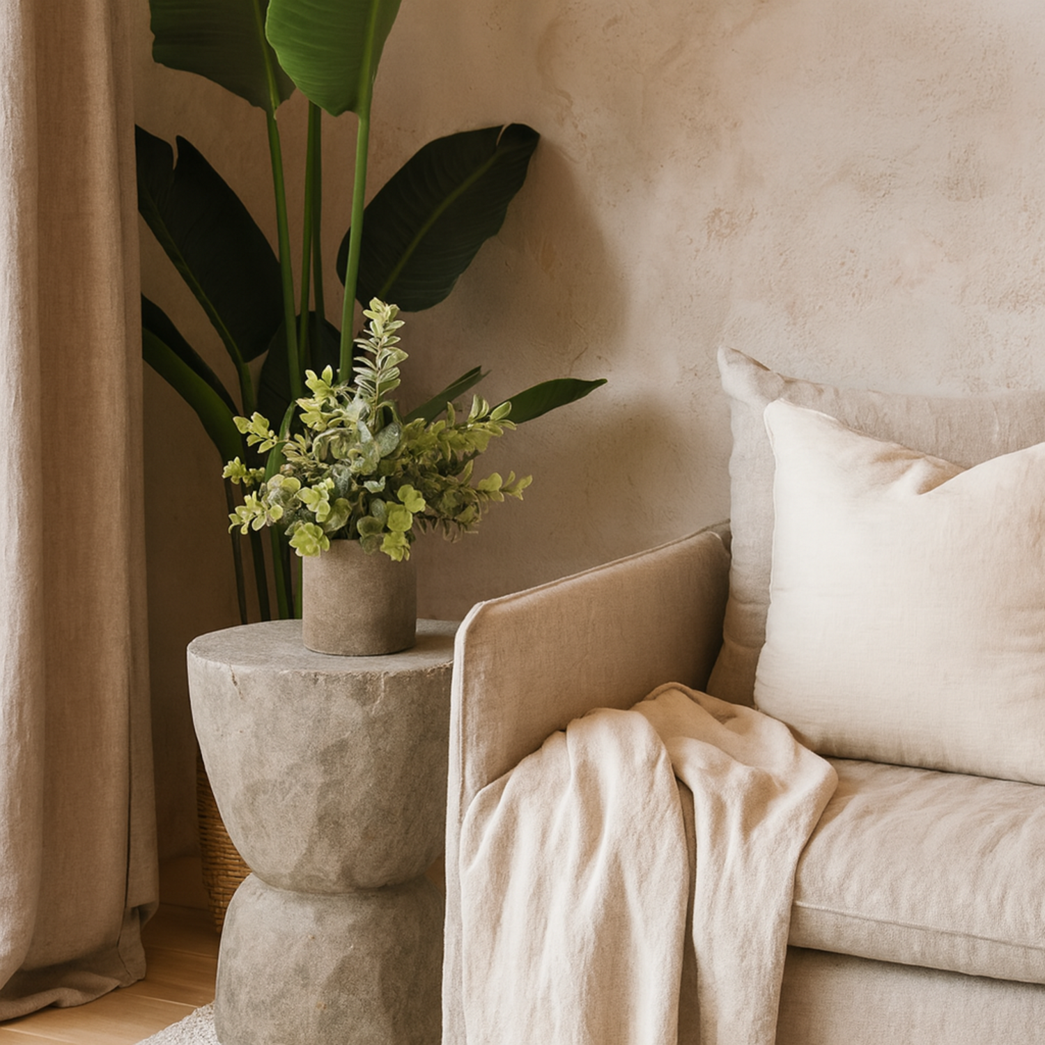 Artificial Eucalyptus Plant in Stone Effect Pot - Green