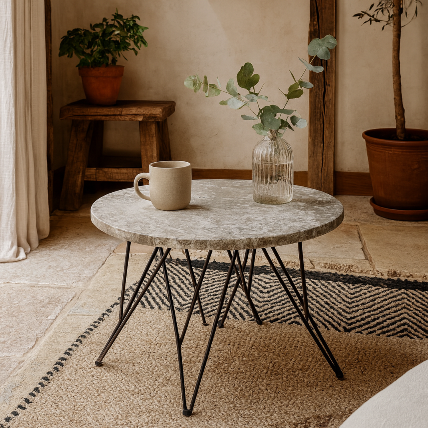Toulouse Marble Effect Round Side Table - Grey