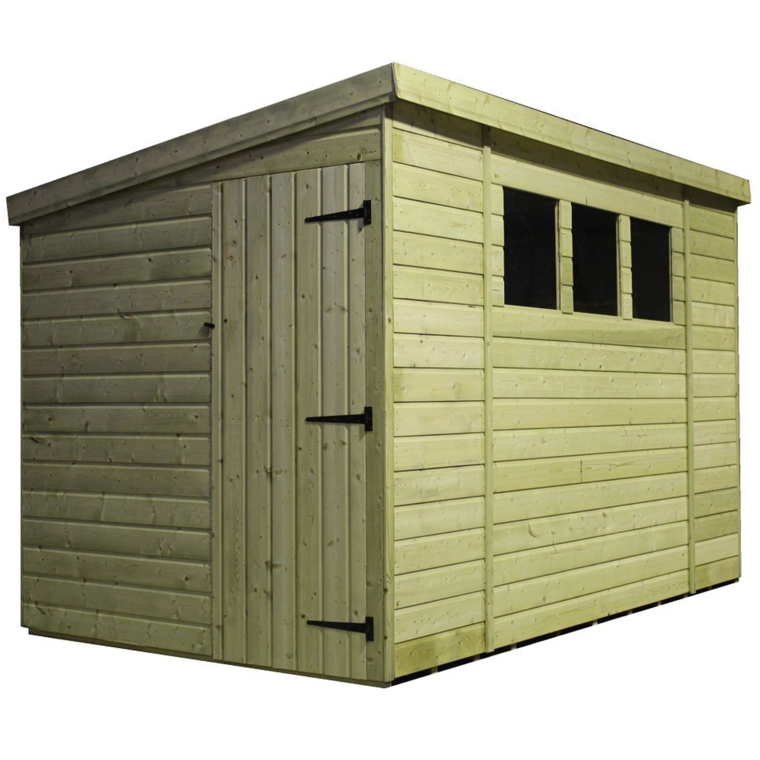 Empire 2500 14x7 Pent Garden Shed with a Single Door Both Side Panels & 3 Windows - Green