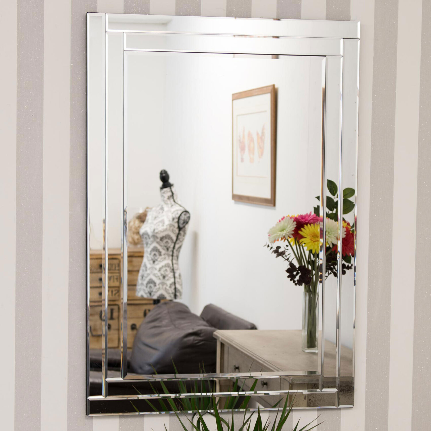 MirrorOutlet Luxford All Glass Bevelled Mirror 100 x 70cm - All glass