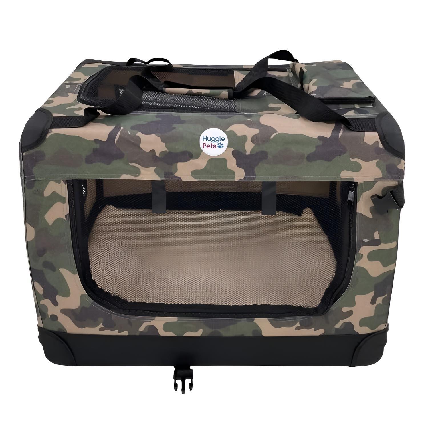 HugglePets Fabric Dog Crate - Camo Green, Large - Camo Green / 42cm
