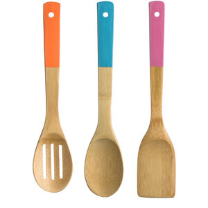 Aleki 3 Piece Bamboo Kitchen Utensil Set With Coloured Handles