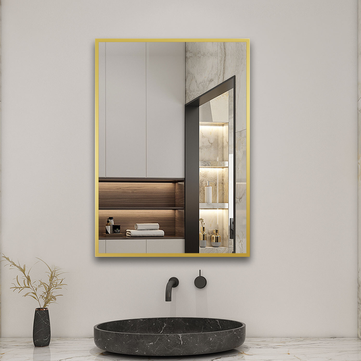 Image of Gold Framed Wall Mirror Rectangle for&hellip;