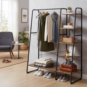 VASAGLE Clothes Rack with 5 Shelves 6 Hooks