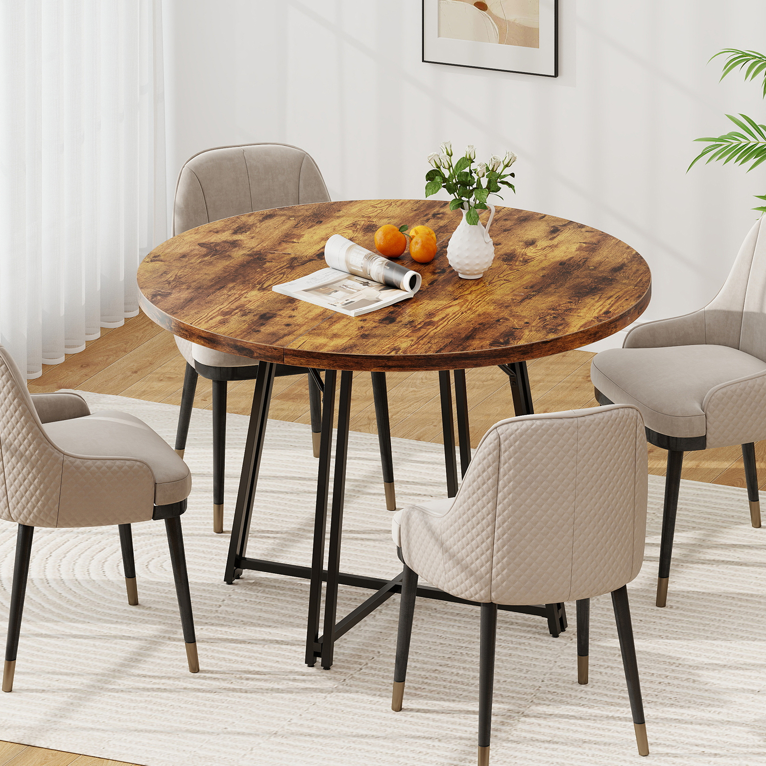 Round Kitchen Table Dining Table - Brown