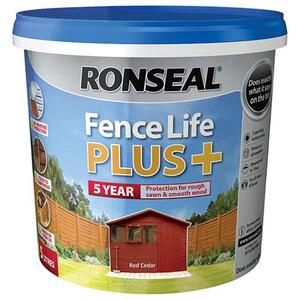 Ronseal Fence Life Plus+ Red Cedar 5 Litre - 5 Year Protection for Sheds and Fences