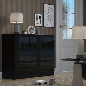 FWStyle 7 Drawer Merchant Chest Black Gloss Modern Deep Furniture