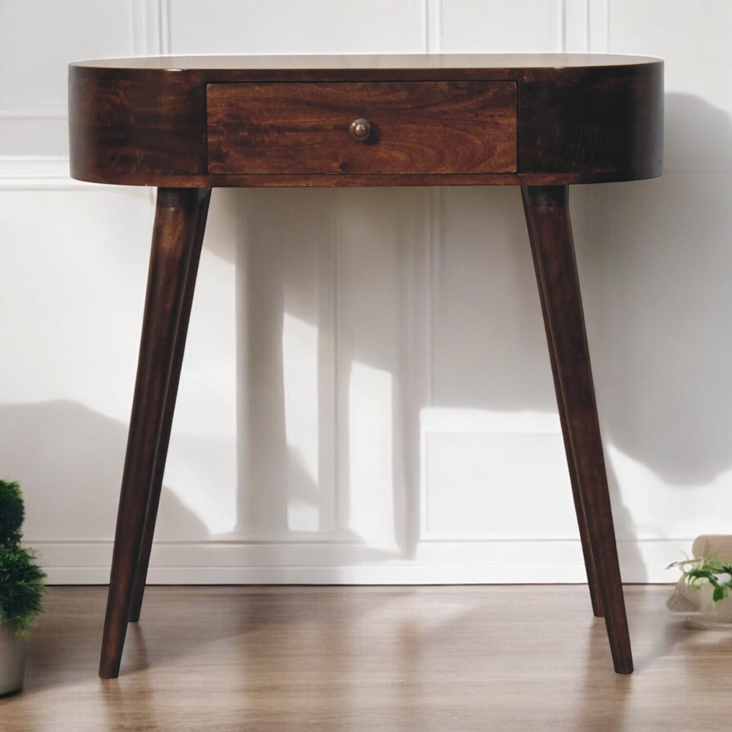 Artisan Furniture California Walnut Single Drawer Solid Wood Rounded Small Console Table - Image 4