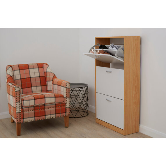 Quinn White And Oak Veneer 3 Drawer Shoe Cupboard