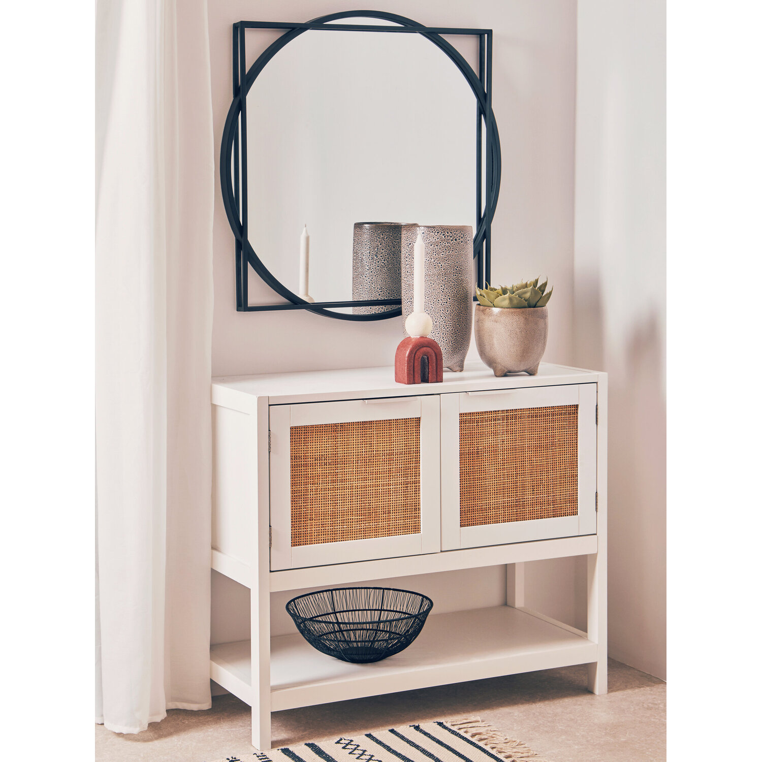 Interiors By Premier Sherman White Wood And Rattan Two Drawer Side Cabinet - White