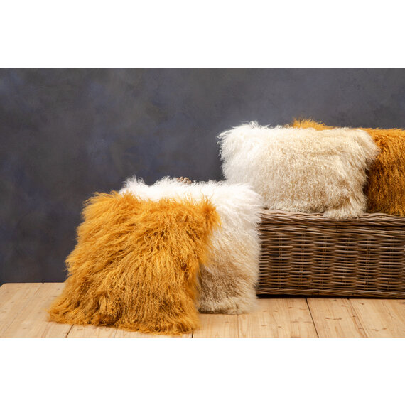 Bosie Real Mongolian Fur Ochre Rectangular Cushion