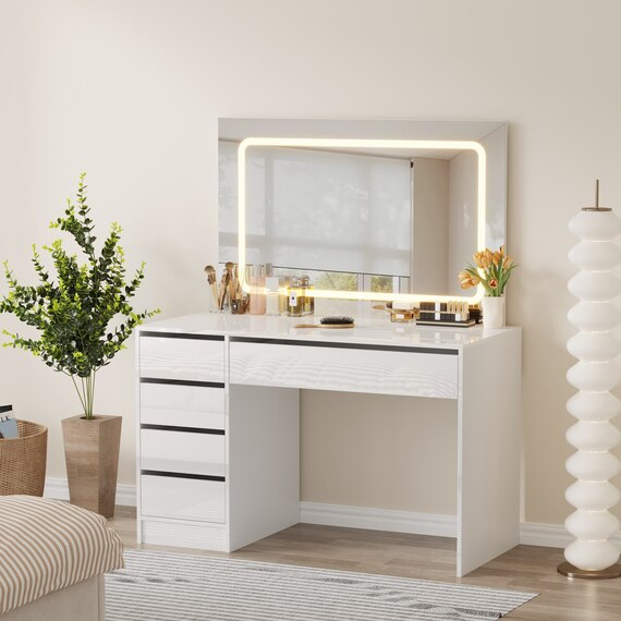 WestWood Dressing Table 120CM Large Tabletop Vanity Desk LED Mirror 5 Drawers