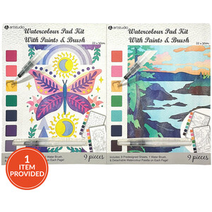 Watercolor Pad Kit with Paints and Brush
