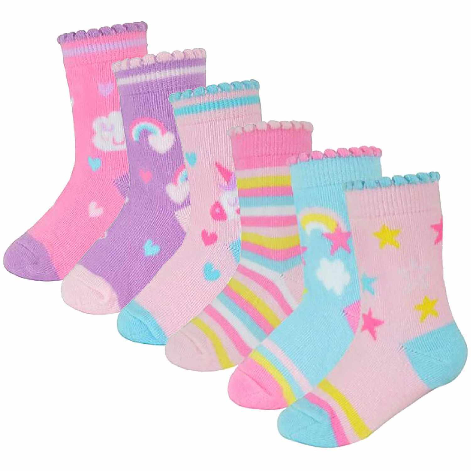 Sock Snob 6 Pack Baby Girl Soft Cotton Butterfly Animal Design Socks - Black / 6-12 Months